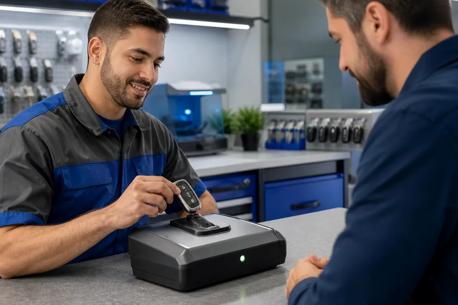 Chaveiro realizando a programação de uma chave em Gravataí.